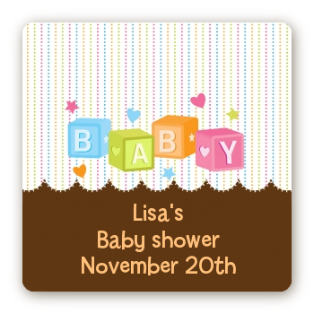 Baby Blocks - Square Personalized Baby Shower Sticker Labels