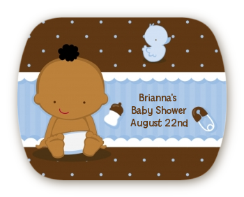 Baby Boy African American - Personalized Baby Shower Rounded Corner Stickers