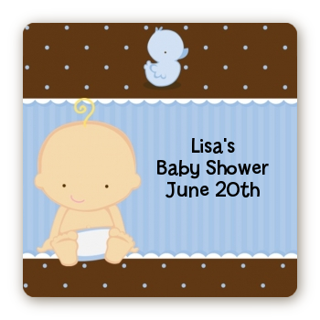 Baby Boy Caucasian - Square Personalized Baby Shower Sticker Labels