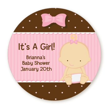  Baby Girl Caucasian - Round Personalized Baby Shower Sticker Labels 
