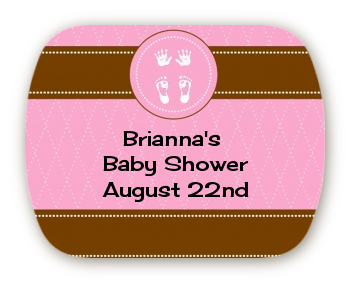 Baby Feet Pitter Patter Pink - Personalized Baby Shower Rounded Corner Stickers