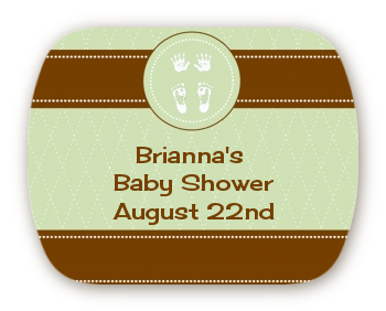 Baby Feet Pitter Patter Neutral - Personalized Baby Shower Rounded Corner Stickers
