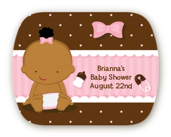 Baby Girl African American - Personalized Baby Shower Rounded Corner Stickers