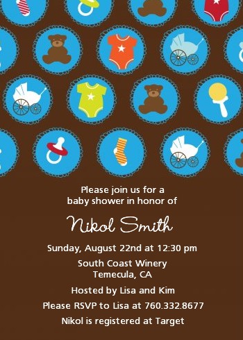 Baby Icons Blue - Baby Shower Invitations