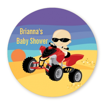  Baby On A Quad - Round Personalized Baby Shower Sticker Labels 