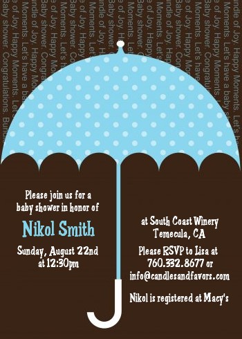 Baby Sprinkle Umbrella Blue - Baby Shower Invitations