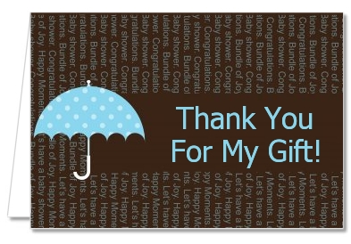 Baby Sprinkle Umbrella Blue - Baby Shower Thank You Cards