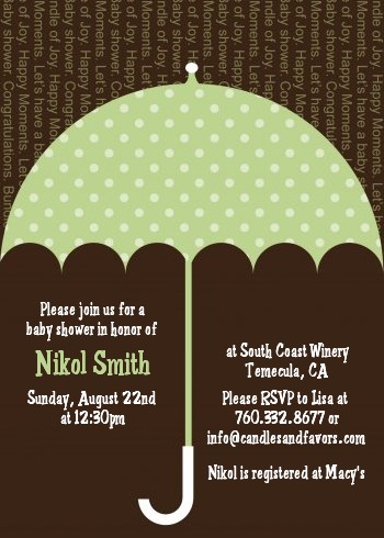 Baby Sprinkle Umbrella Green - Baby Shower Invitations