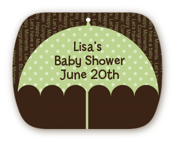 Baby Sprinkle Umbrella Green - Personalized Baby Shower Rounded Corner Stickers