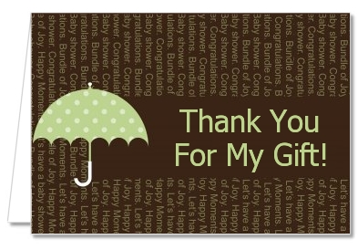 Baby Sprinkle Umbrella Green - Baby Shower Thank You Cards