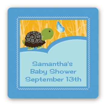 Baby Turtle Blue - Square Personalized Baby Shower Sticker Labels