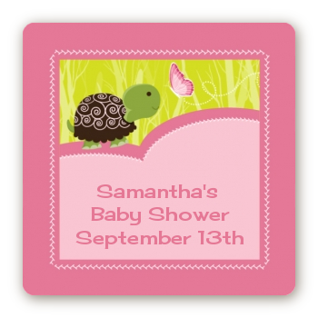 Baby Turtle Pink - Square Personalized Baby Shower Sticker Labels