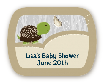 Baby Turtle Neutral - Personalized Baby Shower Rounded Corner Stickers