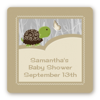 Baby Turtle Neutral - Square Personalized Baby Shower Sticker Labels