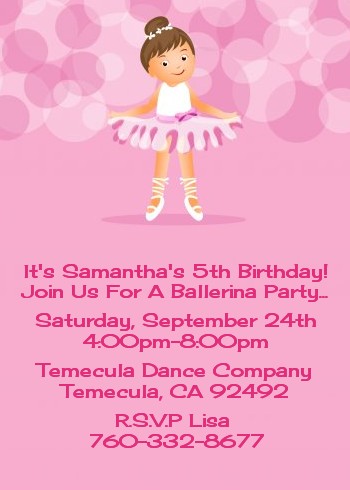 Ballet Dancer - Birthday Party Invitations