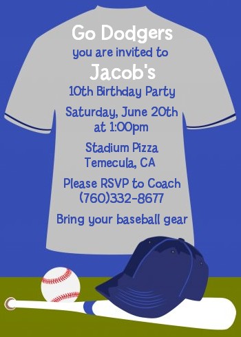 Baseball Jersey Blue and Grey - Birthday Party Invitations