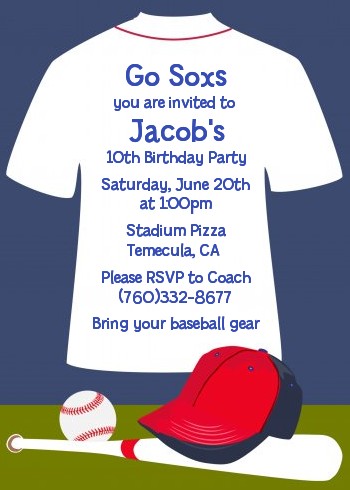 Baseball Jersey Blue and Red - Birthday Party Invitations