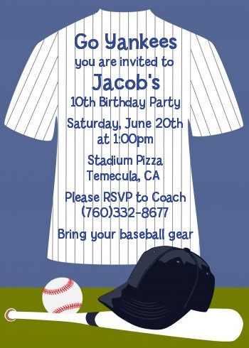 Baseball Jersey Blue and White Stripes - Birthday Party Invitations