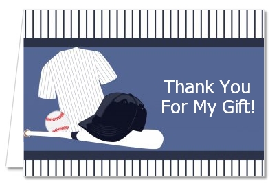 Baseball Jersey Blue and White Stripes - Birthday Party Thank You Cards