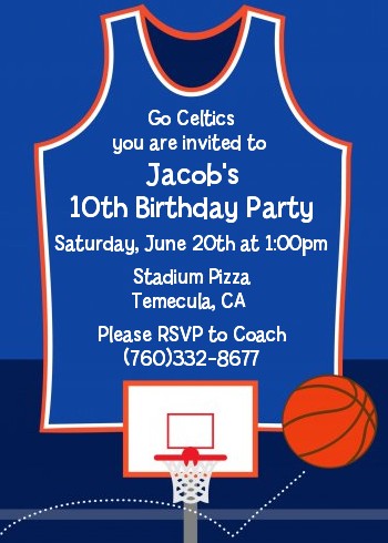 Basketball Jersey Blue and Orange - Birthday Party Invitations