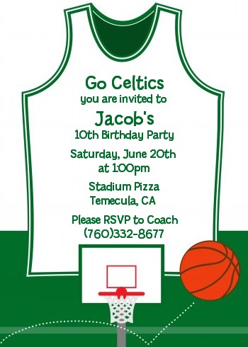 Basketball Jersey Green and White - Birthday Party Invitations