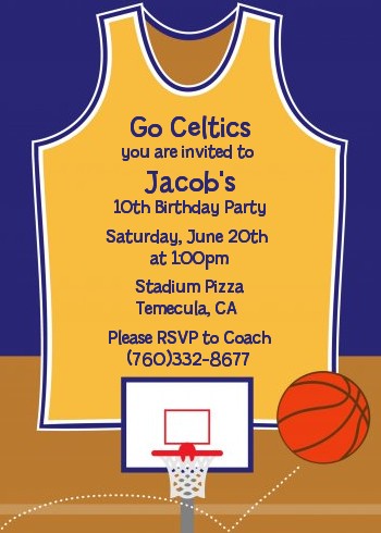 Basketball Purple and Yellow - Birthday Party Invitations