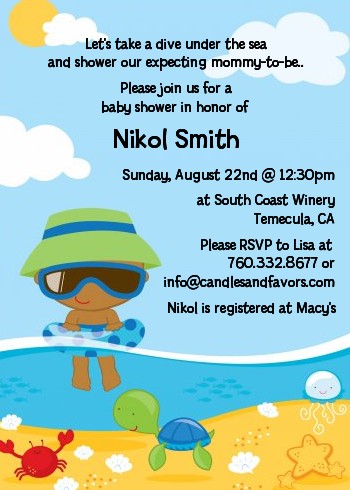 Beach Baby African American Boy - Baby Shower Invitations