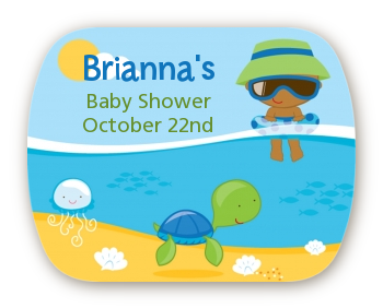 Beach Baby African American Boy - Personalized Baby Shower Rounded Corner Stickers