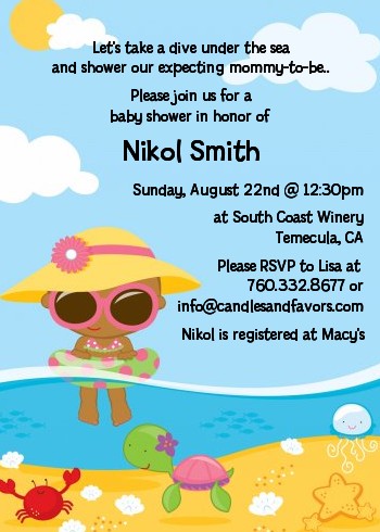 Beach Baby African American Girl - Baby Shower Invitations