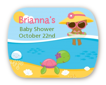 Beach Baby African American Girl - Personalized Baby Shower Rounded Corner Stickers