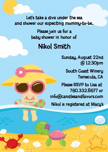 Beach Baby Asian Girl - Baby Shower Invitations