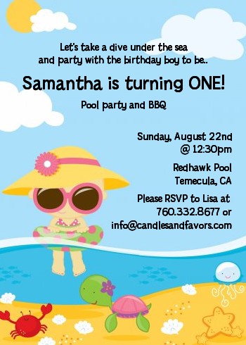 Beach Girl - Birthday Party Invitations