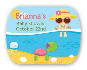 Beach Baby Girl - Personalized Baby Shower Rounded Corner Stickers