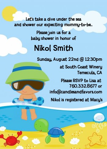 Beach Baby Hispanic Boy - Baby Shower Invitations