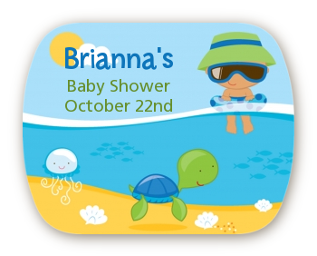 Beach Baby Hispanic Boy - Personalized Baby Shower Rounded Corner Stickers