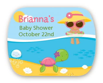Beach Baby Hispanic Girl - Personalized Baby Shower Rounded Corner Stickers