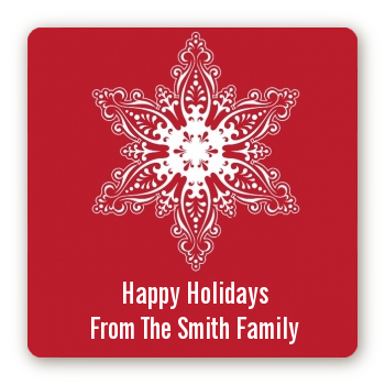 Big Red Snowflake - Square Personalized Christmas Sticker Labels