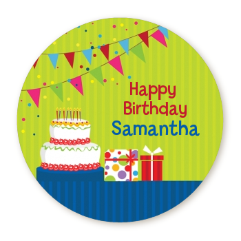  Birthday Cake - Round Personalized Birthday Party Sticker Labels 