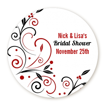  Black and Red Vine - Round Personalized Bridal Shower Sticker Labels 