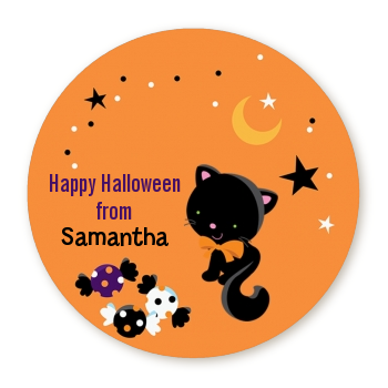  Black Cat - Round Personalized Halloween Sticker Labels 