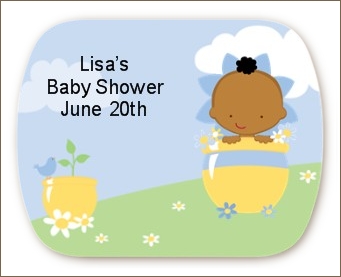 Blooming Baby Boy African American - Personalized Baby Shower Rounded Corner Stickers