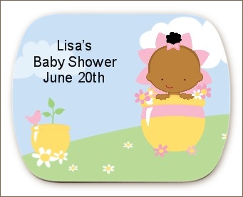 Blooming Baby Girl African American - Personalized Baby Shower Rounded Corner Stickers