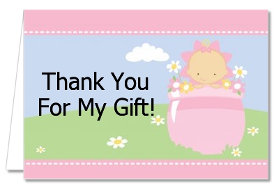 Blooming Baby Girl Caucasian - Baby Shower Thank You Cards