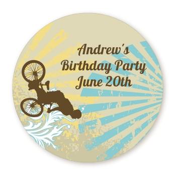  BMX Rider - Round Personalized Birthday Party Sticker Labels 