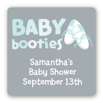 Booties Blue - Square Personalized Baby Shower Sticker Labels