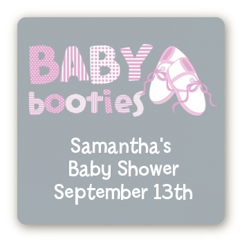 Booties Pink - Square Personalized Baby Shower Sticker Labels