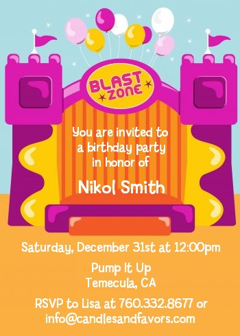 Bounce House Purple and Orange - Birthday Party Invitations