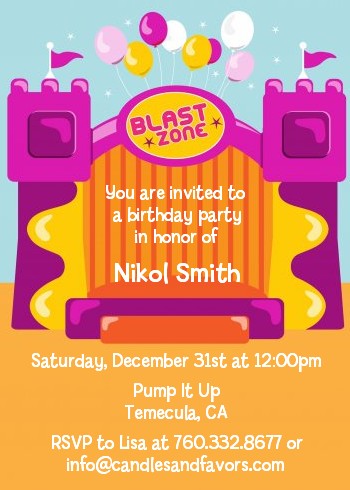 Bounce House Purple and Orange - Birthday Party Invitations