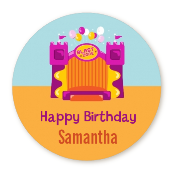  Bounce House Purple and Orange - Round Personalized Birthday Party Sticker Labels 