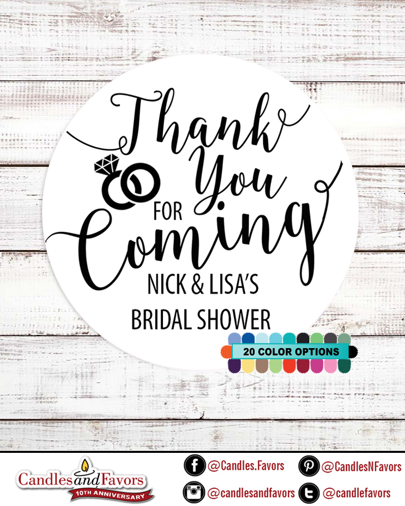  Thank You For Coming - Round Personalized Bridal Shower Sticker Labels 